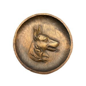 Hand-Carved Wooden Dog Head Decorative Bowl